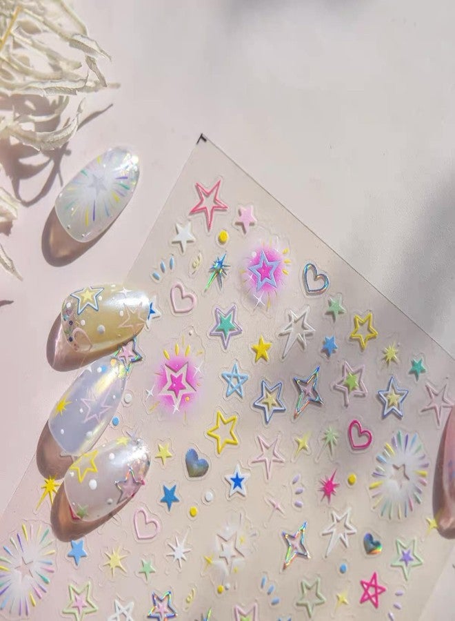 Dedyel Colorful Starry Nail Stickers Dopamine Color Stars Hearts Self-Adhesive Glitter Nail Decals for Women Girls Kids DIY Manicure - Image 5